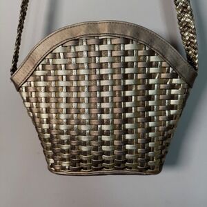 Tianni Metallic Gold Bronze Basket Weave Crossbody Shoulder Bag